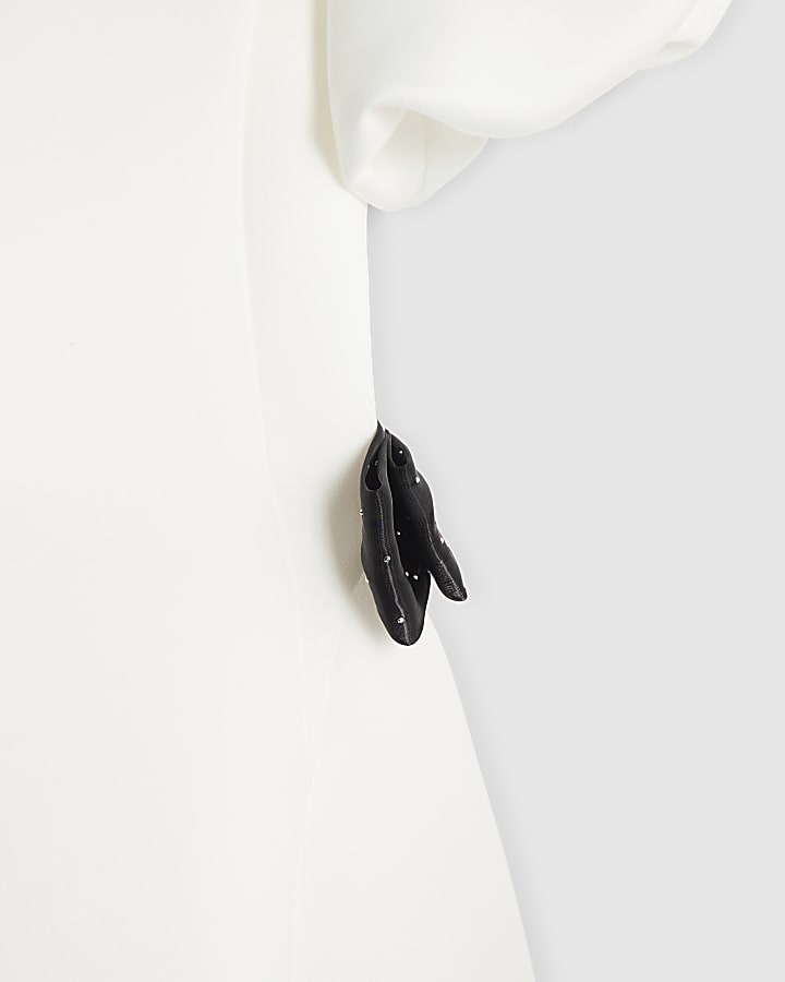 River Island Girls White Puff Sleeve Bow Scuba Dress