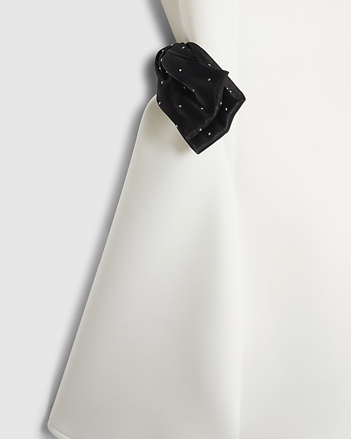 river island Girls White Puff Sleeve Bow Scuba Dress