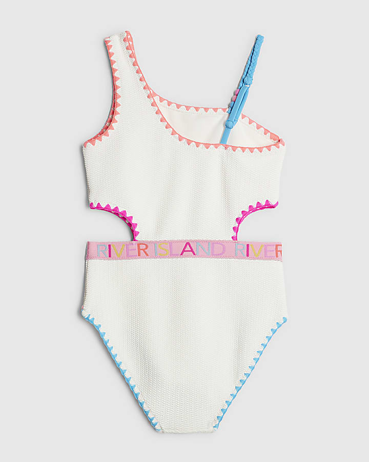 River Island Girls White Textured Asymmetric Swimsuit