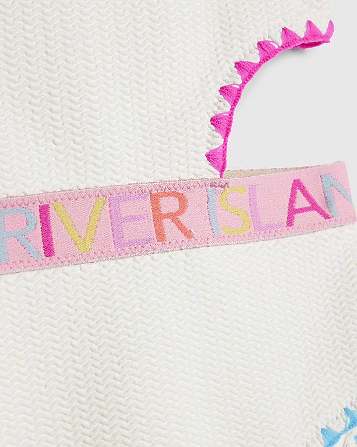 River Island Girls White Textured Asymmetric Swimsuit