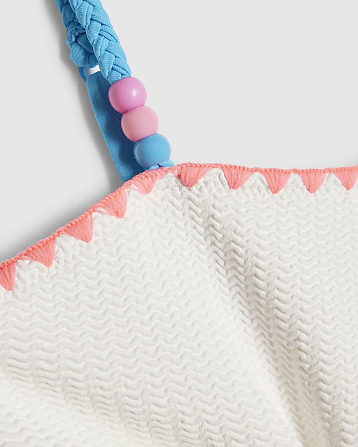 River Island Girls White Textured Asymmetric Swimsuit