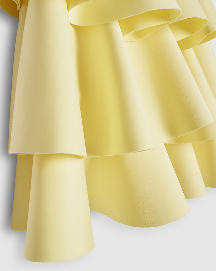 River Island Girls Yellow Asymmetric Floral Scuba Dress