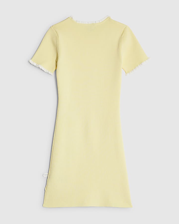 River Island Girls Yellow Heart Charm Bow Knit Dress
