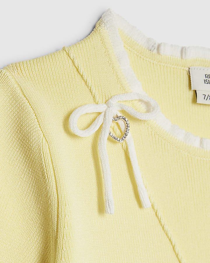 River Island Girls Yellow Heart Charm Bow Knit Dress