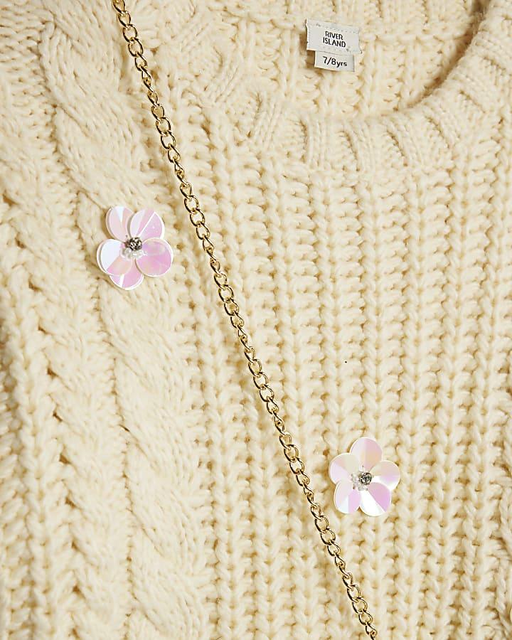 river island Girls Yellow Knitted Flower Jumper With Bag