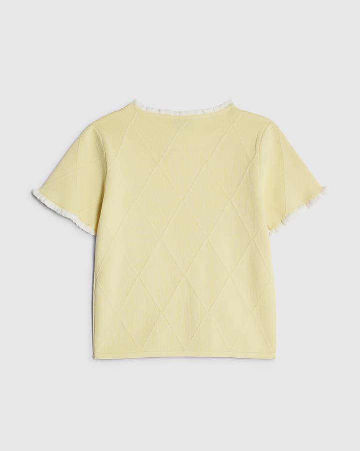 River Island Girls Yellow Rose Bow Diamante Knit Top