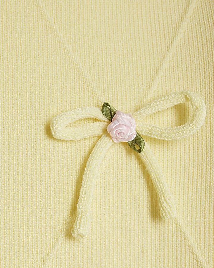 River Island Girls Yellow Rose Bow Diamante Knit Top