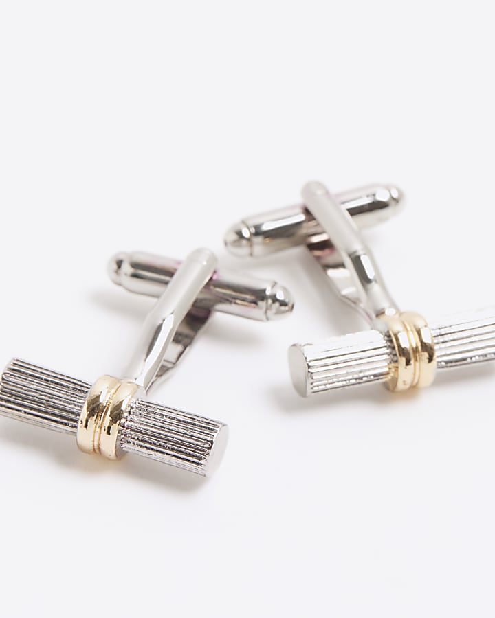 river island Gold and Silver Mixed Metal Bar Cufflinks