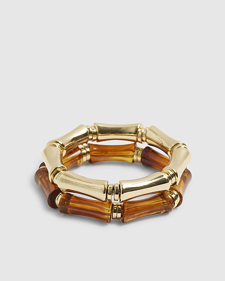 River Island Gold And Tortoise Shell Stretch Bracelet Pack