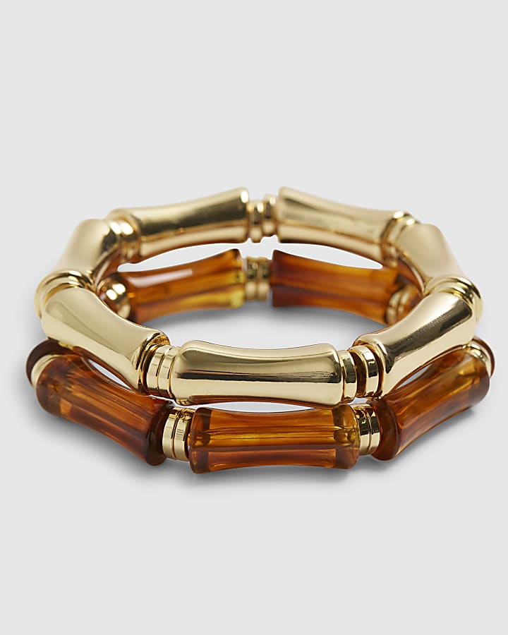River Island Gold And Tortoise Shell Stretch Bracelet Pack