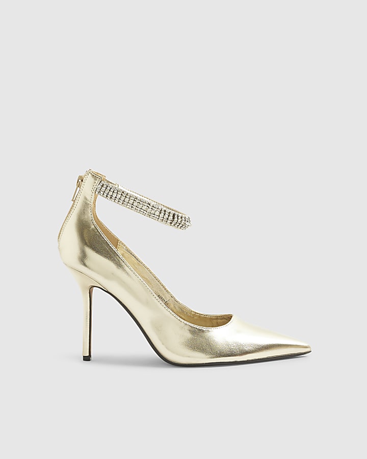 River Island Gold Ankle Cuff Embellished Court Heels