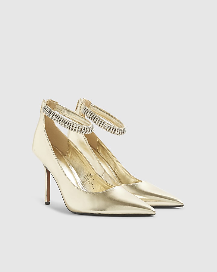 River Island Gold Ankle Cuff Embellished Court Heels