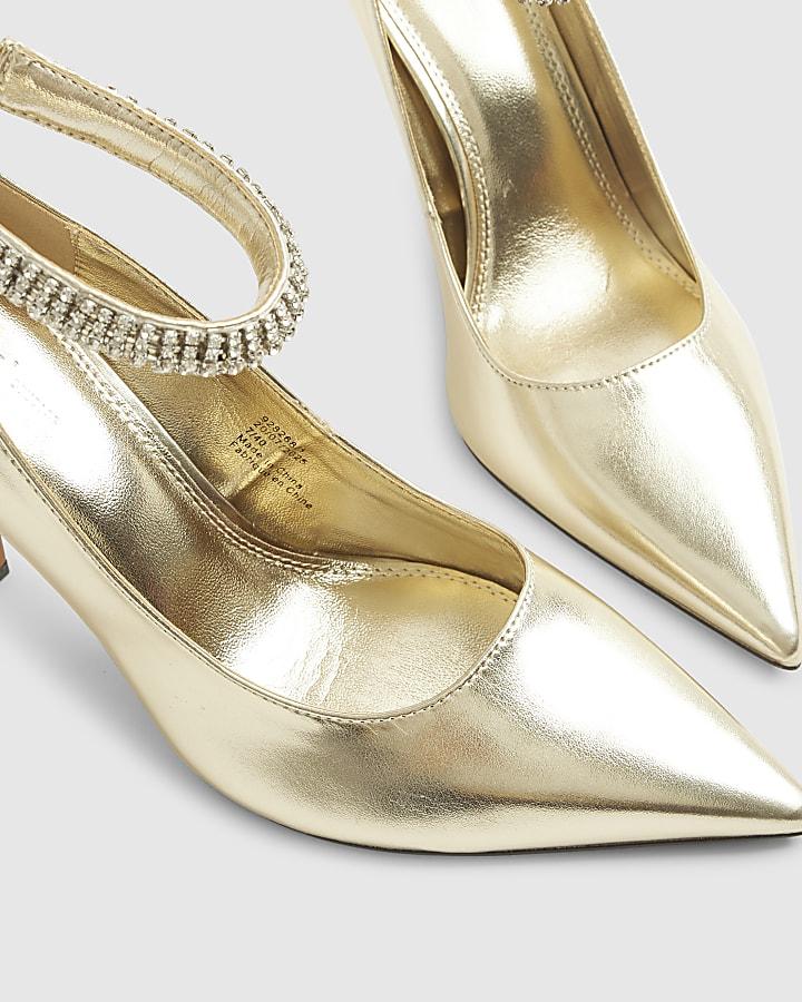 river island Gold Ankle Cuff Embellished Court heels