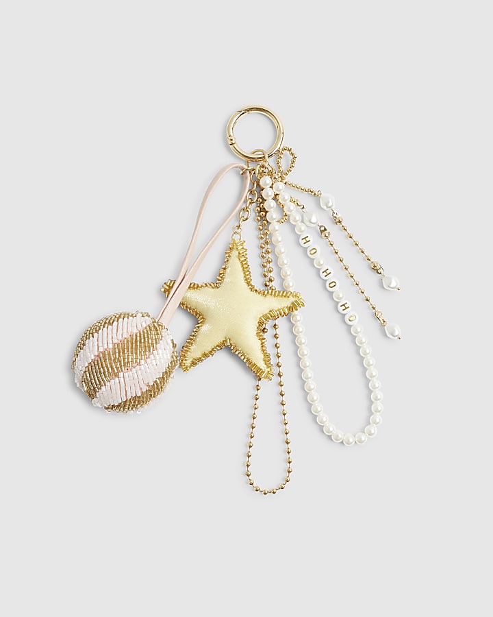 River Island Gold Christmas Beaded Bauble Bag Charms