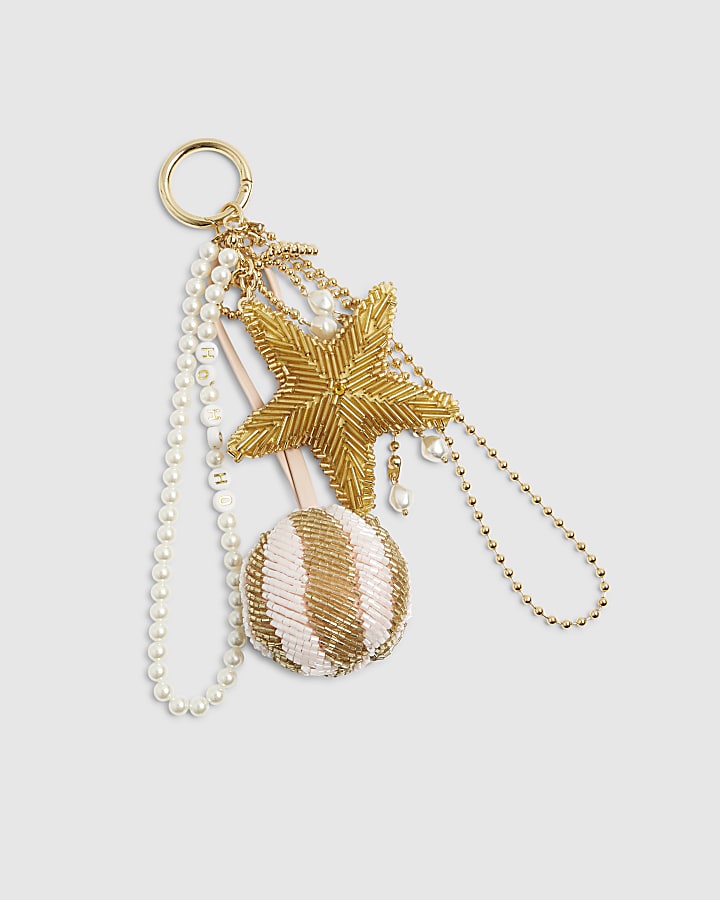 River Island Gold Christmas Beaded Bauble Bag Charms