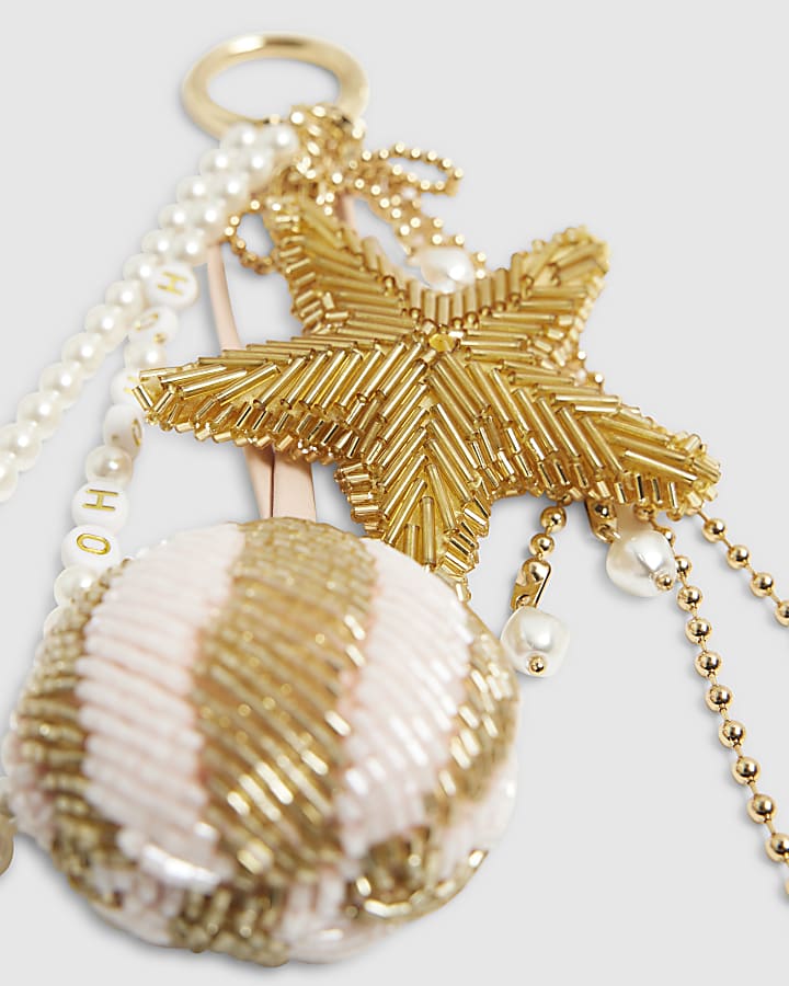 river island Gold Christmas Beaded Bauble Bag Charms