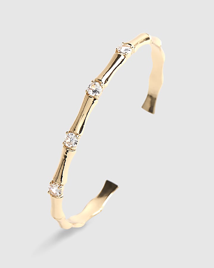 River Island Gold Diamante Bamboo Effect Cuff Bracelet