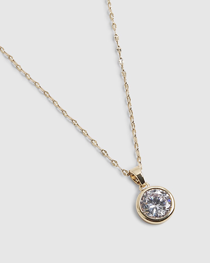 River Island Gold Diamond Simulant Pendant Necklace