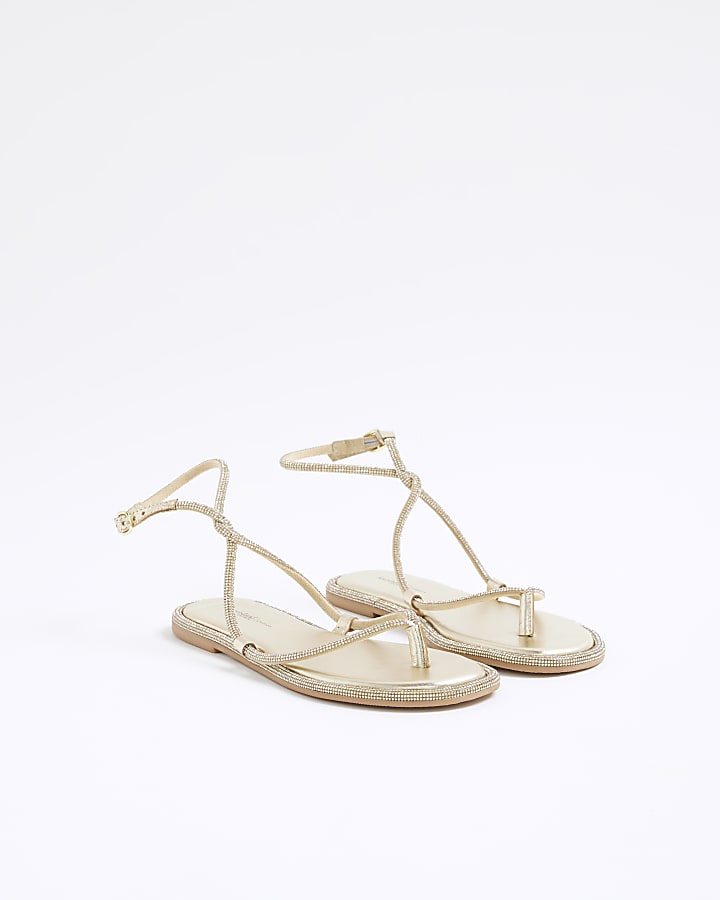 River Island Gold Embellished Twist Strappy Sandals