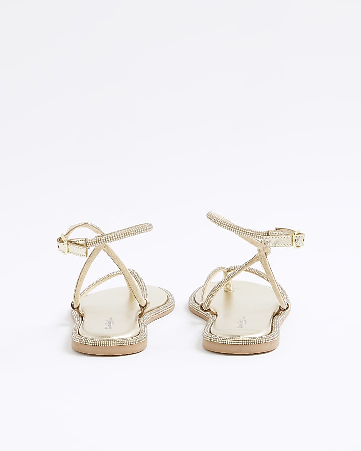 River Island Gold Embellished Twist Strappy Sandals