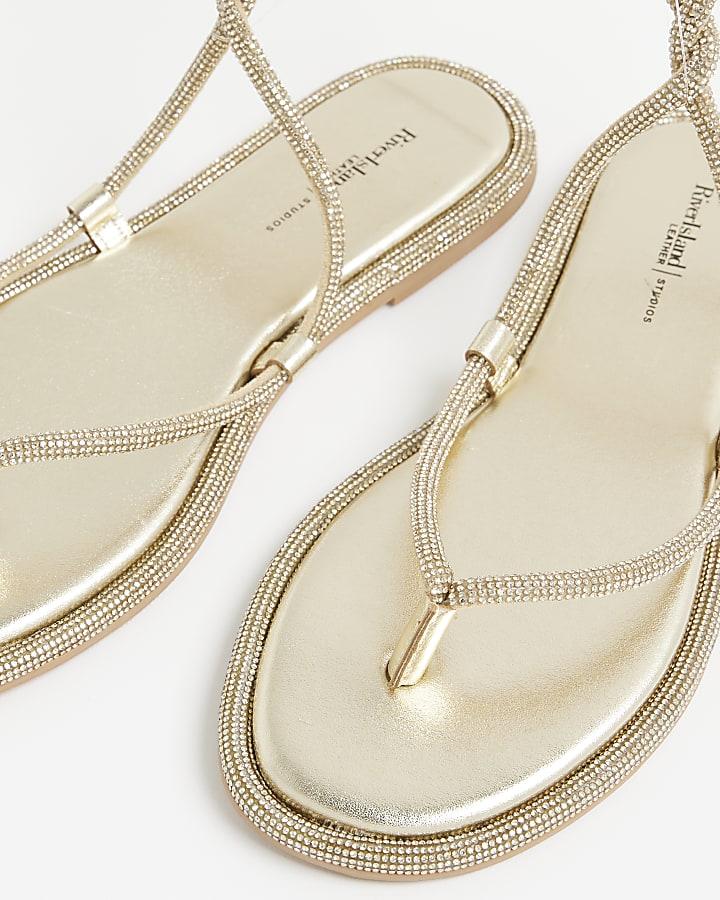 river island Gold Embellished Twist Strappy Sandals