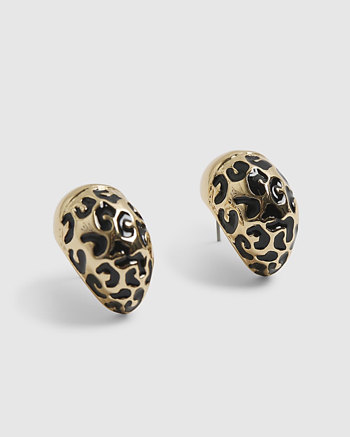 River Island Gold Half Leopard Print Domed Stud Earrings