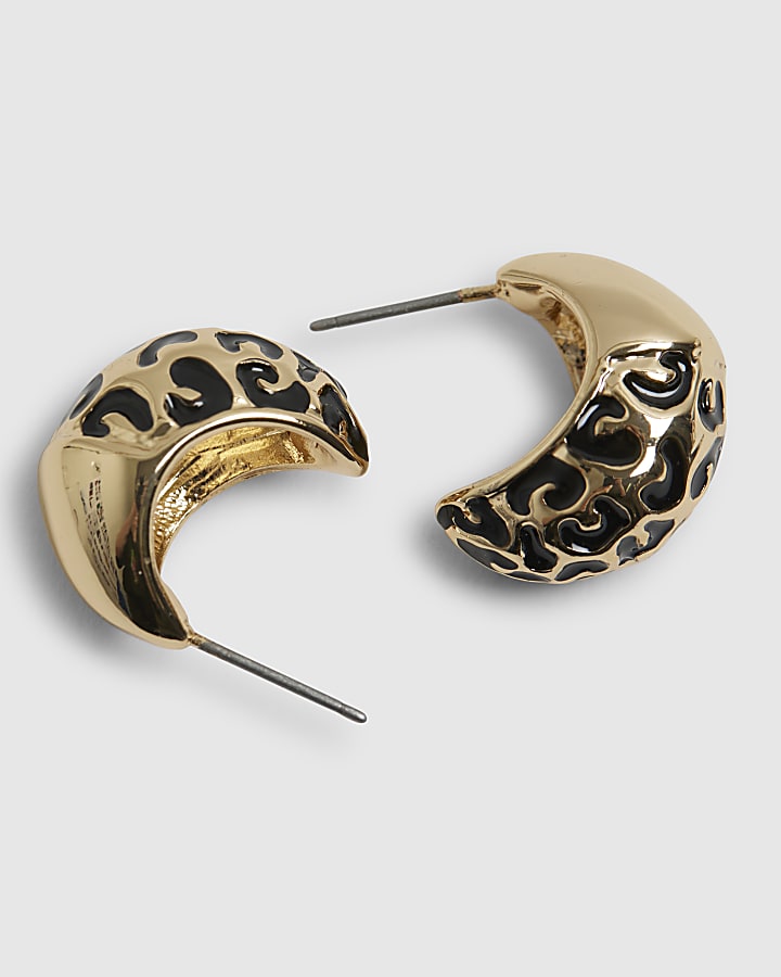 River Island Gold Half Leopard Print Domed Stud Earrings
