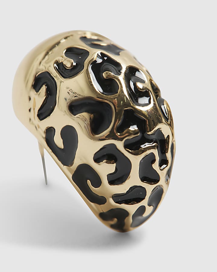 River Island Gold Half Leopard Print Domed Stud Earrings