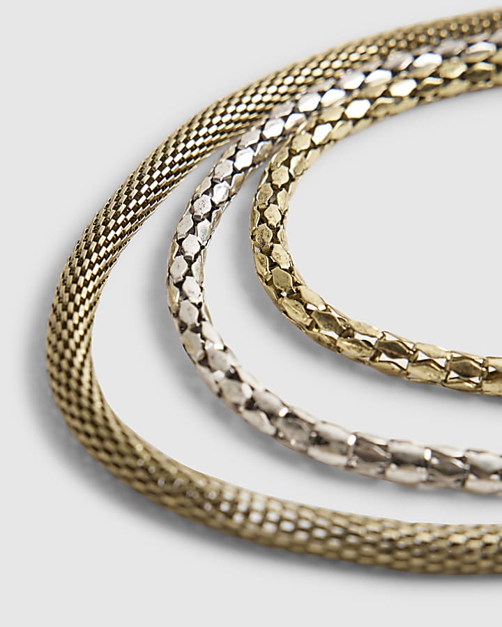 river island Gold Mixed Metal Multi Row Chain Necklace