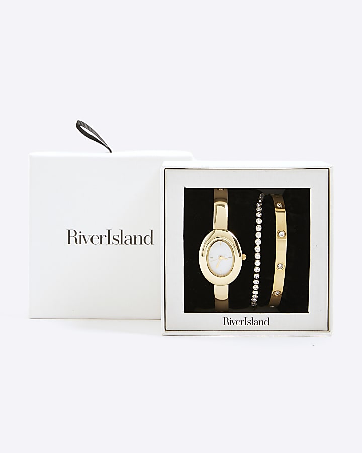 River Island Gold Oval Watch And Bracelet Multipack