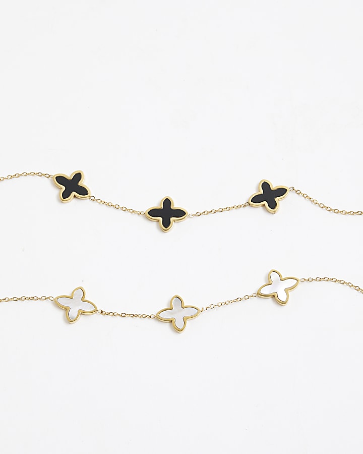 River Island Gold Pearl And Black Petal Bracelet Set