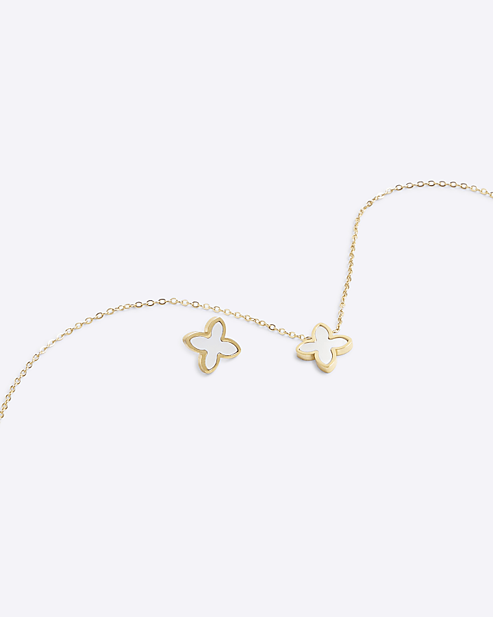 River Island Gold Pearl Petal Earrings And Necklace Set