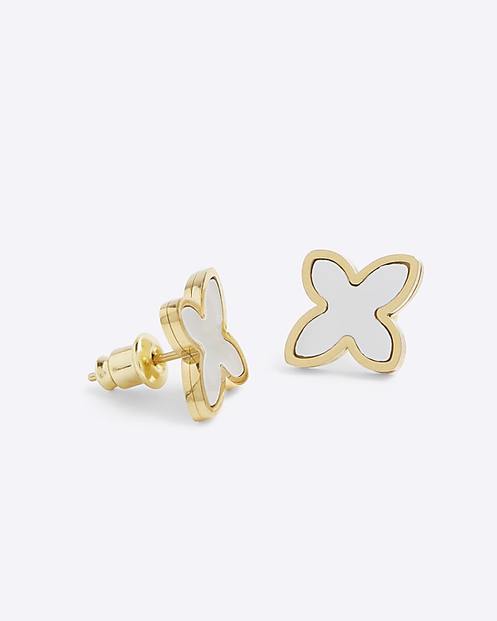 River Island Gold Pearl Petal Earrings And Necklace Set