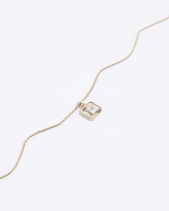 River Island Gold Plated Square Rhinestone Necklace