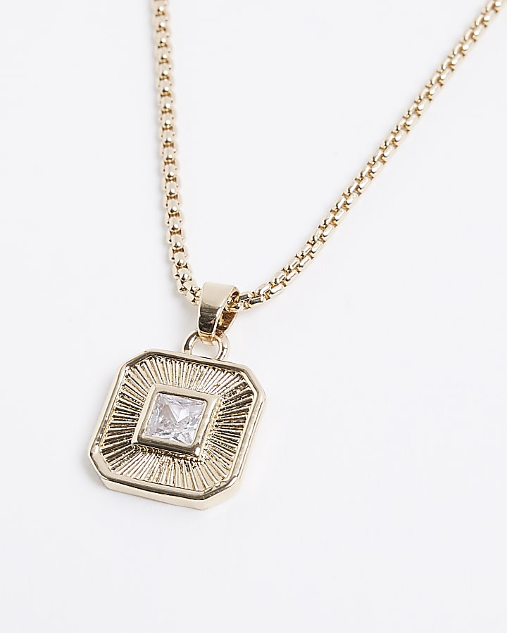River Island Gold Plated Square Rhinestone Necklace