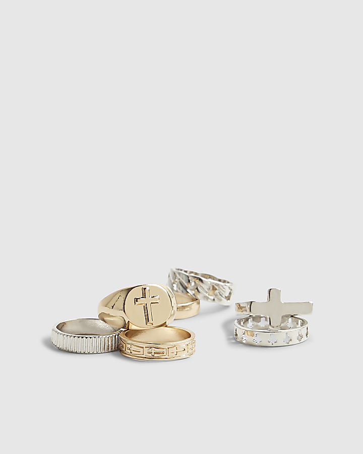 River Island Gold Silver Metal Multi Pack Of 7 Rings