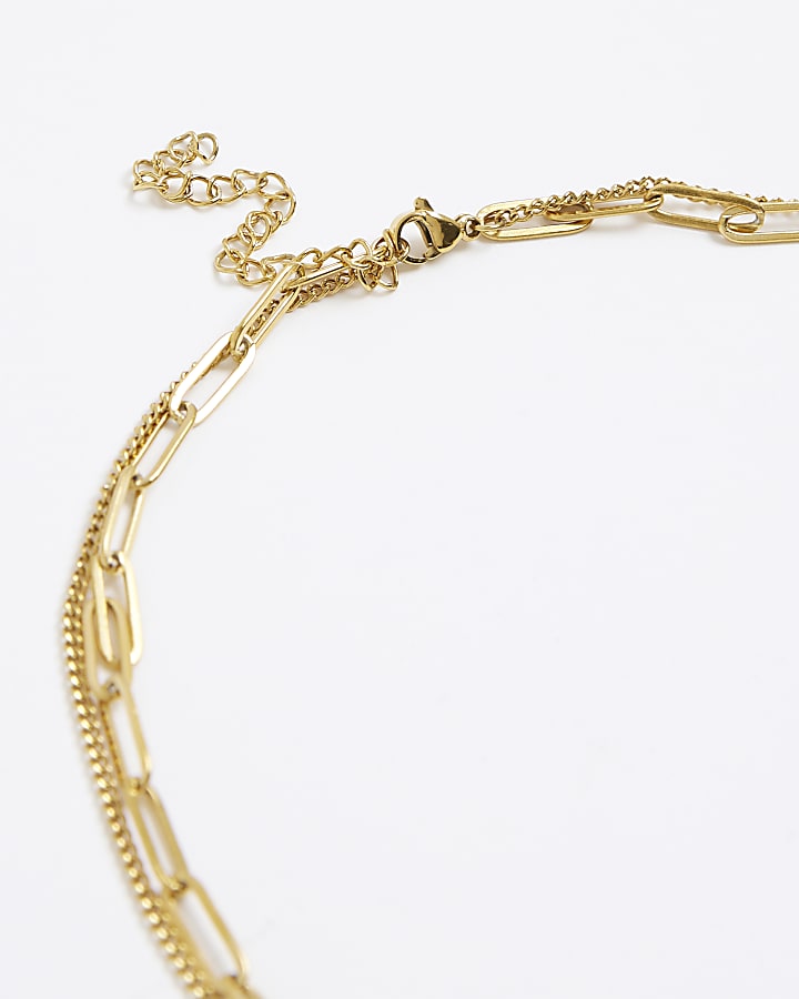 River Island Gold Stainless Steel Layered Heart Necklace