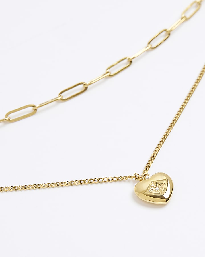 River Island Gold Stainless Steel Layered Heart Necklace