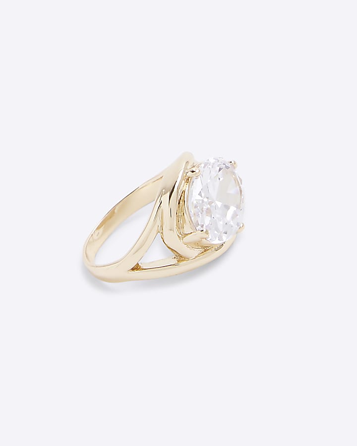 River Island Gold Statement Diamond Simulant Stone Ring