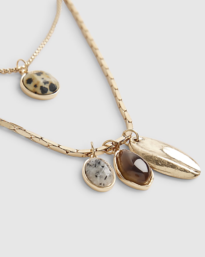 River Island Gold Stone Double Row Cluster Necklace