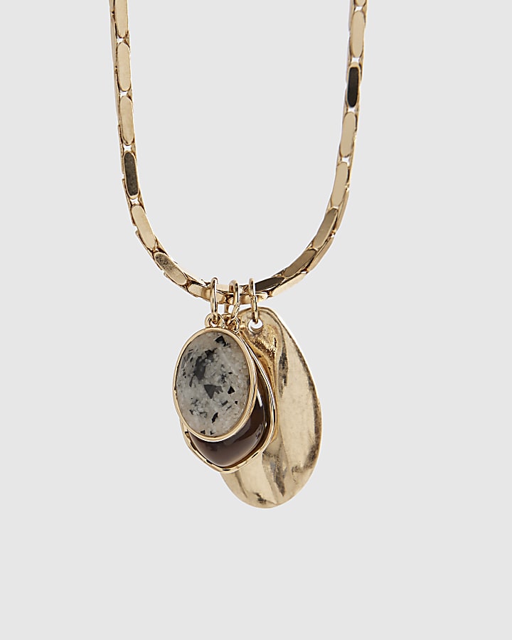 river island Gold Stone Double Row Cluster Necklace