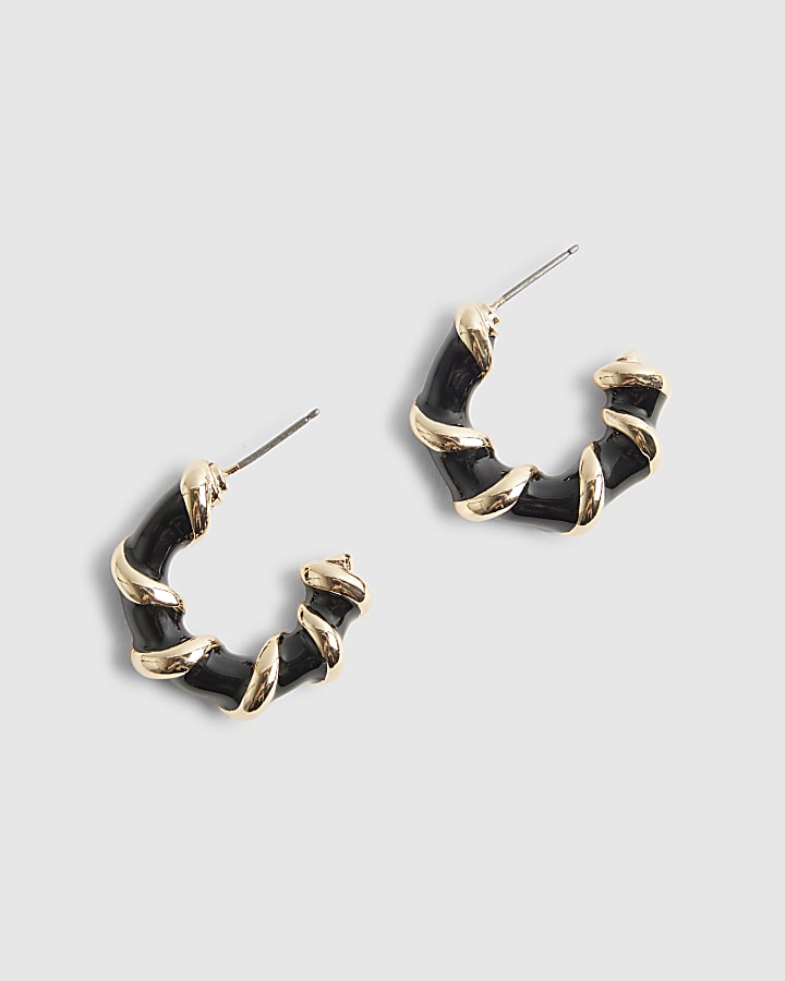 River Island Gold Twist Black And Gold Hoop Earrings