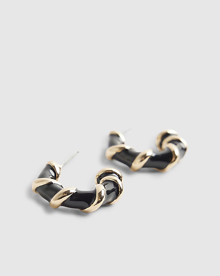 River Island Gold Twist Black And Gold Hoop Earrings