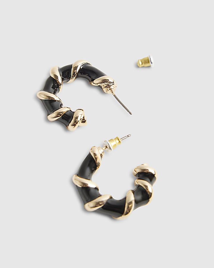 River Island Gold Twist Black And Gold Hoop Earrings