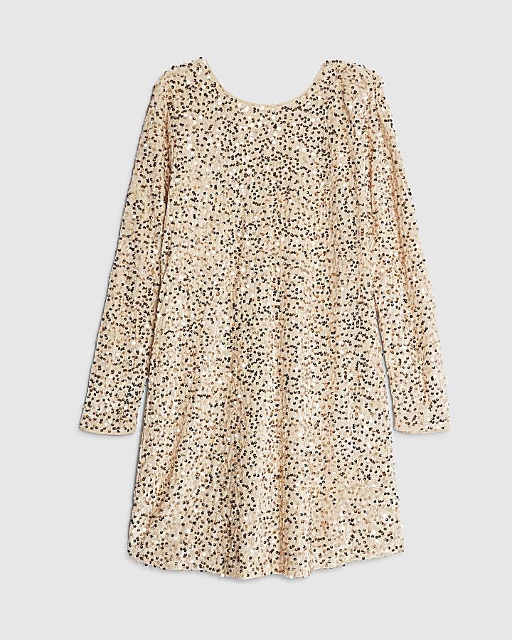 river island Gold Velvet Sequin Bow Back Mini Dress