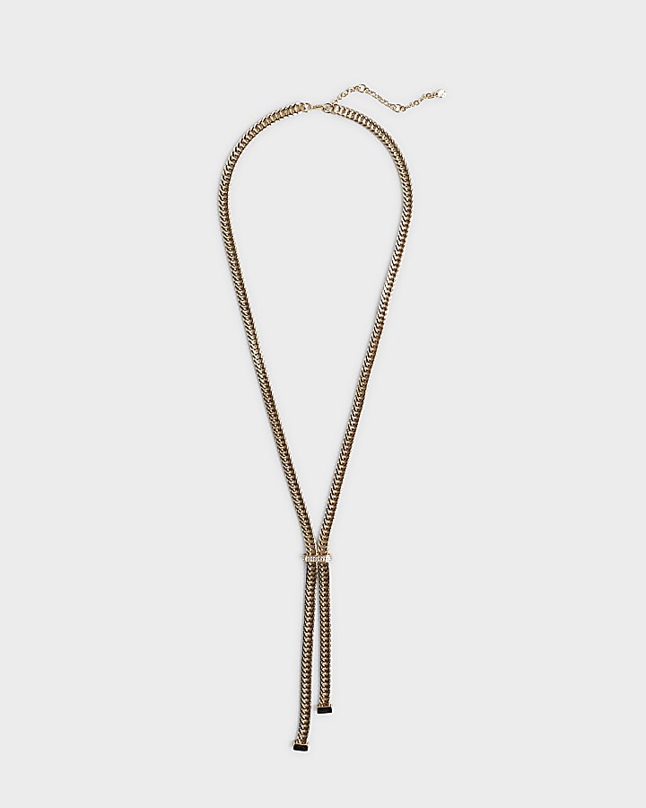 River Island Gold Wide Chain With Bar Lariat Necklace