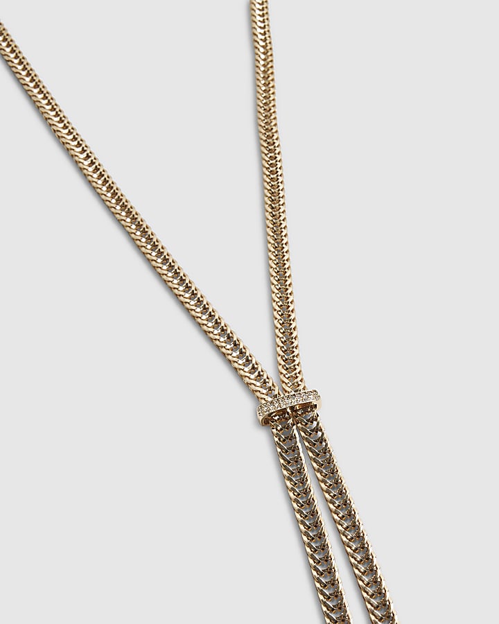 River Island Gold Wide Chain With Bar Lariat Necklace