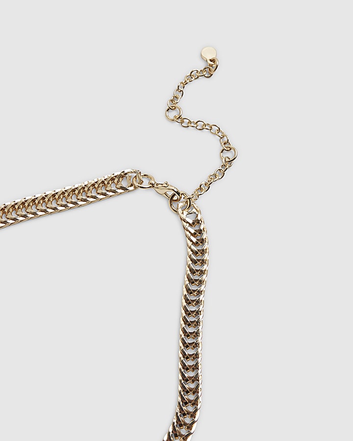 River Island Gold Wide Chain With Bar Lariat Necklace