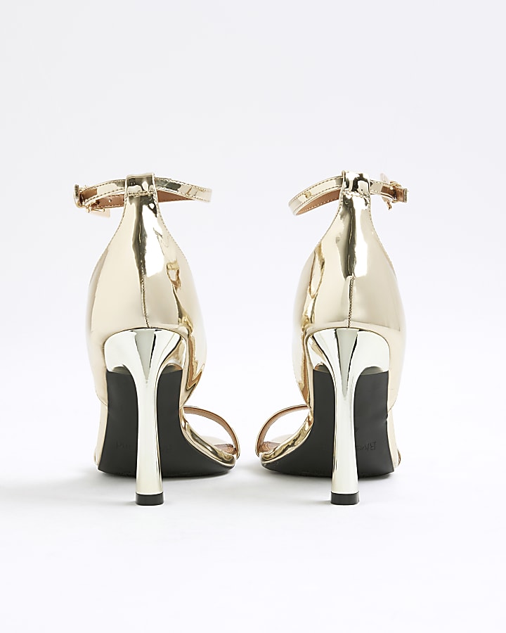 River Island Gold Wide Fit Patent Banana Heeled Sandals