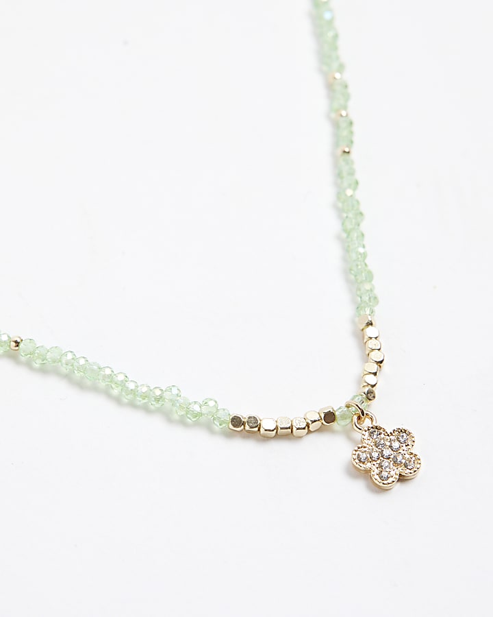 river island Green August Birthstone Beaded Necklace